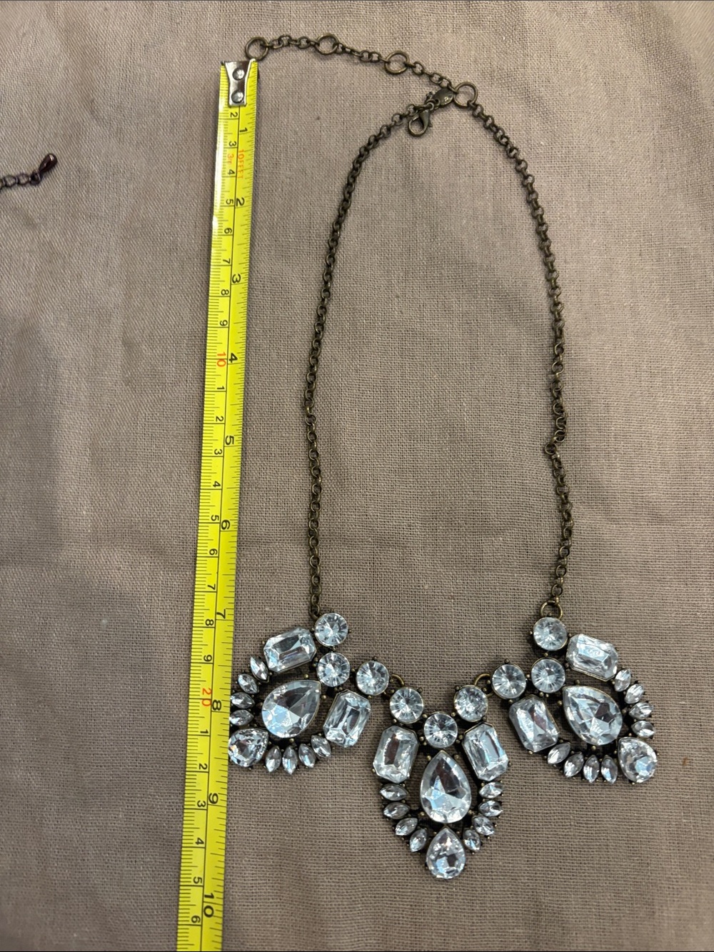 J. Crew Crystal Statement Bib Necklace - Clear Crystal. Brass chain 16-18” - Picture 6 of 6